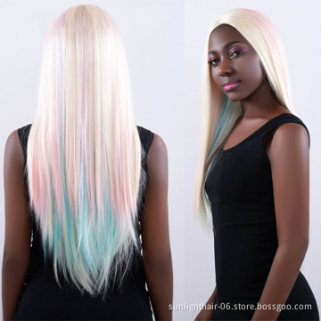 Cheap synthetic lace front Wigs Rainbow colored hair for party Heat Resistant Synthetic Fiber hair with lace front Wig cosplay